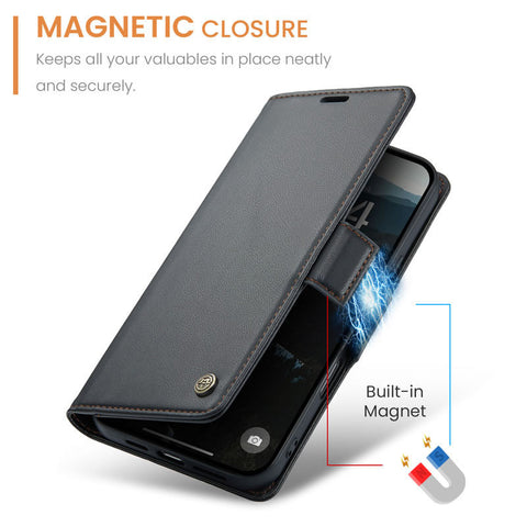 iPhone 16 Cover - Black -  CaseMe Premium High Quality Wallet Magnetic Suede Leather Case