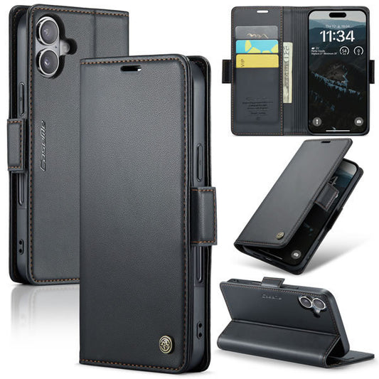 iPhone 16 Plus Cover - Black -  CaseMe Premium High Quality Wallet Magnetic Suede Leather Case