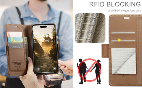 iPhone 16 Cover - Brown -  CaseMe Premium High Quality Wallet Magnetic Suede Leather Case