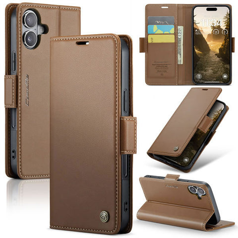 iPhone 16 Cover - Brown -  CaseMe Premium High Quality Wallet Magnetic Suede Leather Case