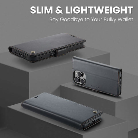 iPhone 16 Pro Cover - Black -  CaseMe Premium High Quality Wallet Magnetic Suede Leather Case