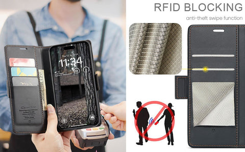 iPhone 15 Pro Max Cover - Black -  CaseMe Premium High Quality Wallet Magnetic Suede Leather Case