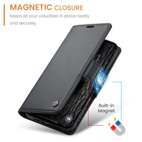 iPhone 15 Pro Max Cover - Black -  CaseMe Premium High Quality Wallet Magnetic Suede Leather Case