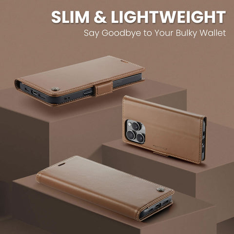 iPhone 16 Pro Max Cover - Brown -  CaseMe Premium High Quality Wallet Magnetic Suede Leather Case