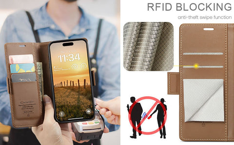 iPhone 16 Pro Max Cover - Brown -  CaseMe Premium High Quality Wallet Magnetic Suede Leather Case