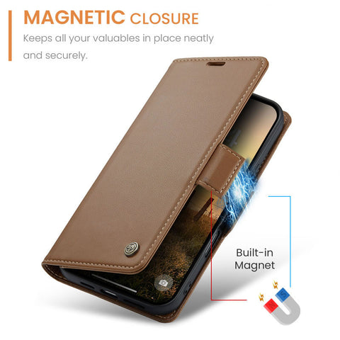 iPhone 16 Pro Max Cover - Brown -  CaseMe Premium High Quality Wallet Magnetic Suede Leather Case
