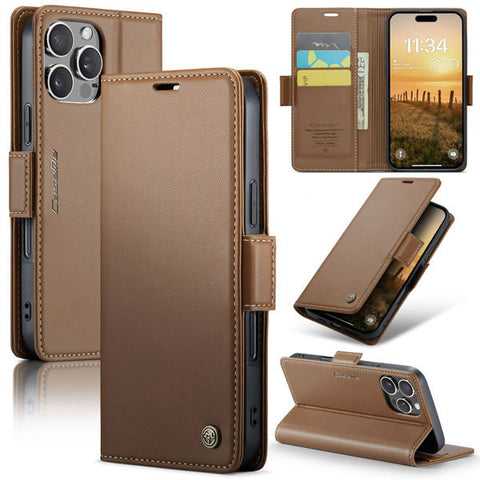 iPhone 16 Pro Max Cover - Brown -  CaseMe Premium High Quality Wallet Magnetic Suede Leather Case