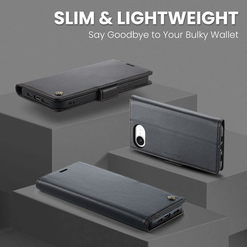 iPhone 16e Cover - Black -  CaseMe Premium High Quality Wallet Magnetic Suede Leather Case