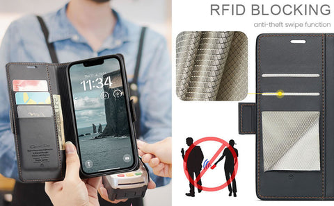 iPhone 16e Cover - Black -  CaseMe Premium High Quality Wallet Magnetic Suede Leather Case
