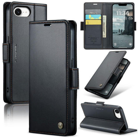 iPhone 16e Cover - Black -  CaseMe Premium High Quality Wallet Magnetic Suede Leather Case