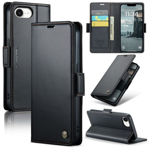 iPhone 16e Cover - Black -  CaseMe Premium High Quality Wallet Magnetic Suede Leather Case