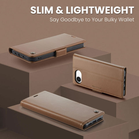 iPhone 16e Cover - Brown -  CaseMe Premium High Quality Wallet Magnetic Suede Leather Case