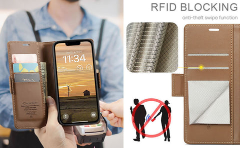 iPhone 16e Cover - Brown -  CaseMe Premium High Quality Wallet Magnetic Suede Leather Case
