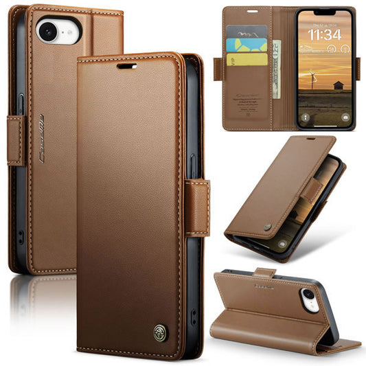 iPhone 16e Cover - Brown -  CaseMe Premium High Quality Wallet Magnetic Suede Leather Case