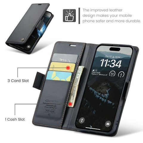 iPhone 17 Air Cover - Black -  CaseMe Premium High Quality Wallet Magnetic Suede Leather Case