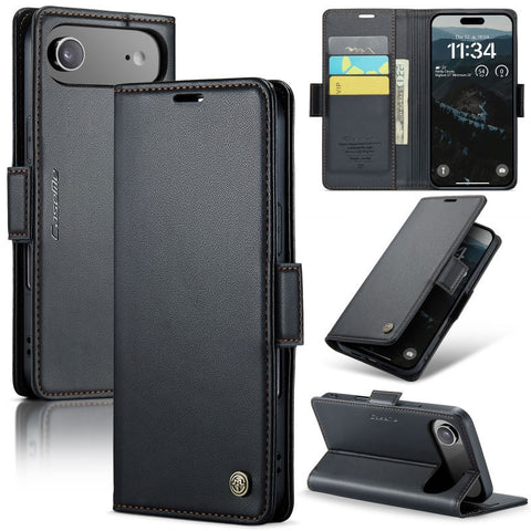 iPhone 17 Air Cover - Black -  CaseMe Premium High Quality Wallet Magnetic Suede Leather Case