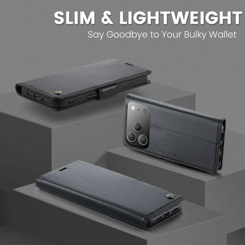 iPhone 17 Pro Max Cover - Black -  CaseMe Premium High Quality Wallet Magnetic Suede Leather Case