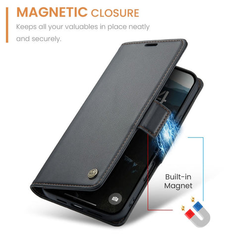 iPhone 17 Pro Max Cover - Black -  CaseMe Premium High Quality Wallet Magnetic Suede Leather Case