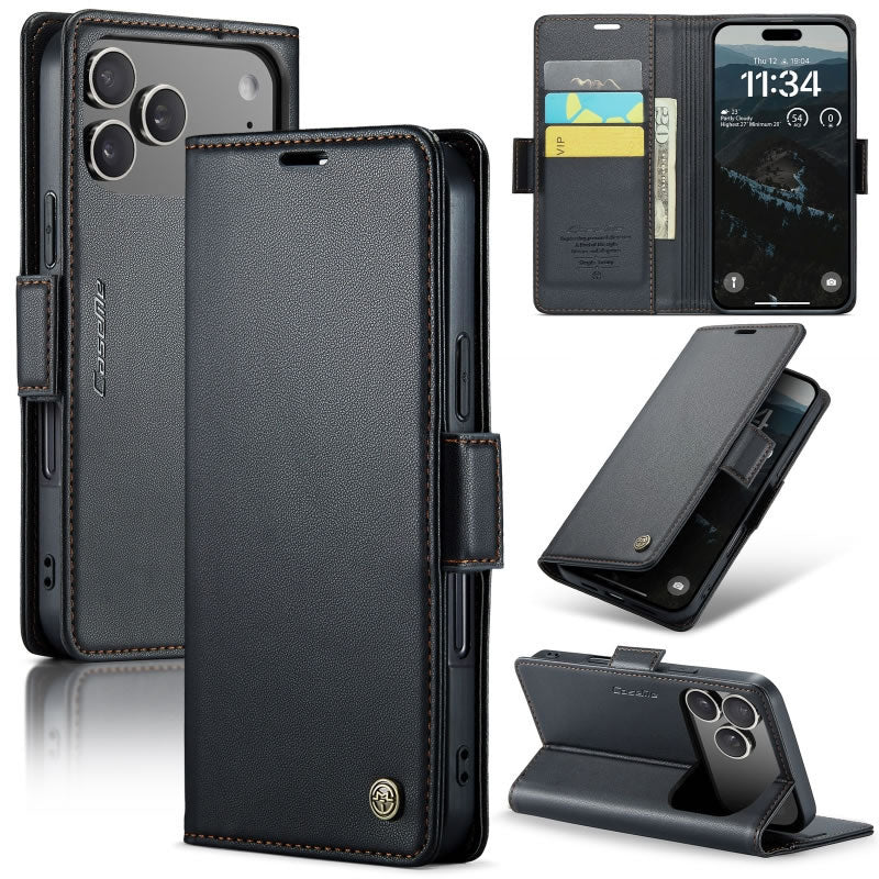 iPhone 17 Pro Max Cover - Black -  CaseMe Premium High Quality Wallet Magnetic Suede Leather Case