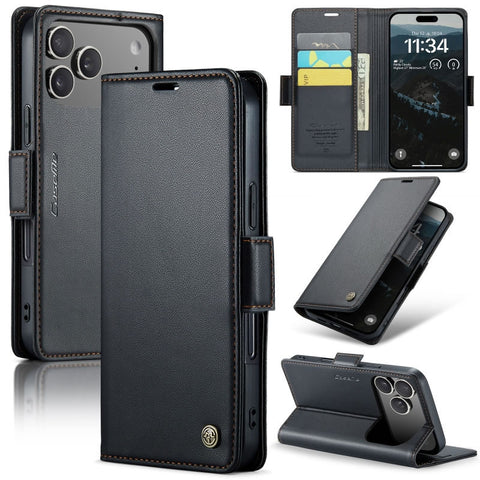 iPhone 17 Pro Max Cover - Black -  CaseMe Premium High Quality Wallet Magnetic Suede Leather Case