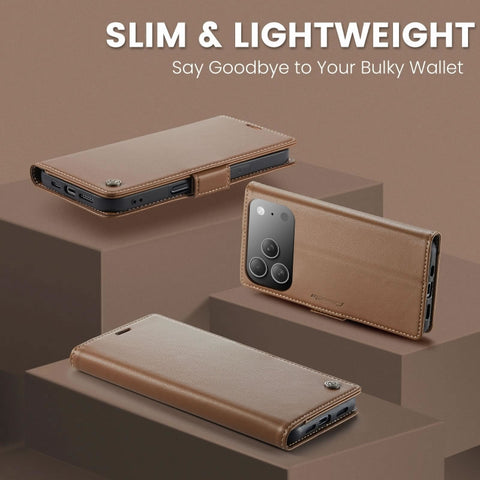iPhone 17 Pro Cover - Brown -  CaseMe Premium High Quality Wallet Magnetic Suede Leather Case