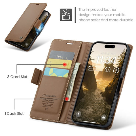 iPhone 17 Pro Cover - Brown -  CaseMe Premium High Quality Wallet Magnetic Suede Leather Case