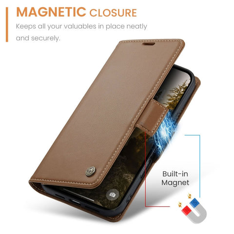 iPhone 17 Pro Cover - Brown -  CaseMe Premium High Quality Wallet Magnetic Suede Leather Case