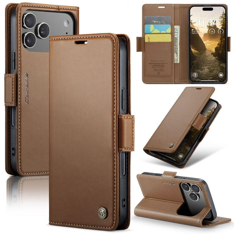 iPhone 17 Pro Cover - Brown -  CaseMe Premium High Quality Wallet Magnetic Suede Leather Case