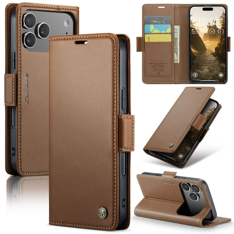 iPhone 17 Pro Max Cover - Brown -  CaseMe Premium High Quality Wallet Magnetic Suede Leather Case