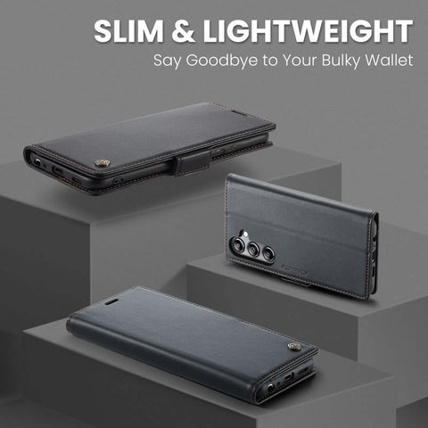 Samsung Galaxy S25 Cover - Black -  CaseMe Premium High Quality Wallet Magnetic Suede Leather Case