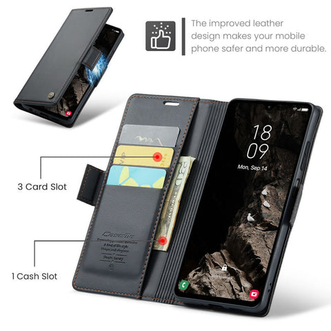 Samsung Galaxy A05s Cover - Black -  CaseMe Premium High Quality Wallet Magnetic Suede Leather Case