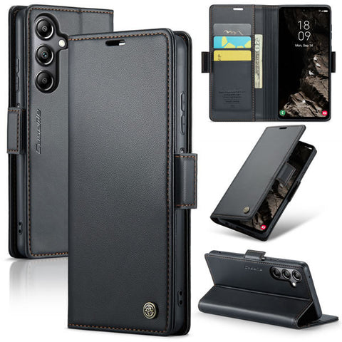 Samsung Galaxy S25 Cover - Black -  CaseMe Premium High Quality Wallet Magnetic Suede Leather Case