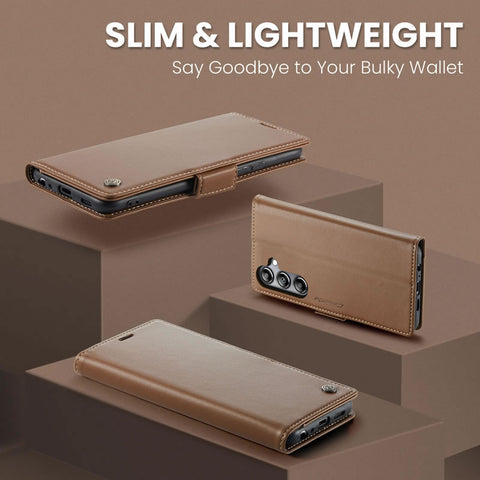 Samsung Galaxy S25 FE Cover - Brown -  CaseMe Premium High Quality Wallet Magnetic Suede Leather Case