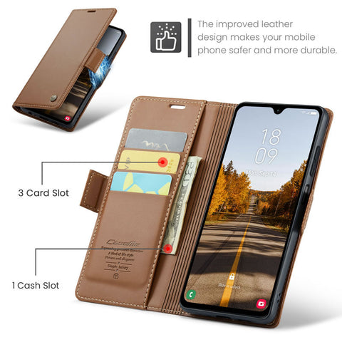 Samsung Galaxy A05s Cover - Brown -  CaseMe Premium High Quality Wallet Magnetic Suede Leather Case