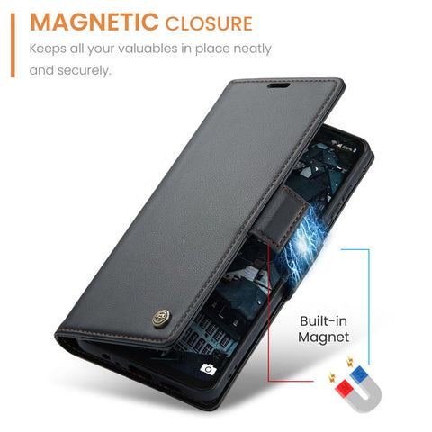 Samsung Galaxy A07 4G Cover - Black -  CaseMe Premium High Quality Wallet Magnetic Suede Leather Case