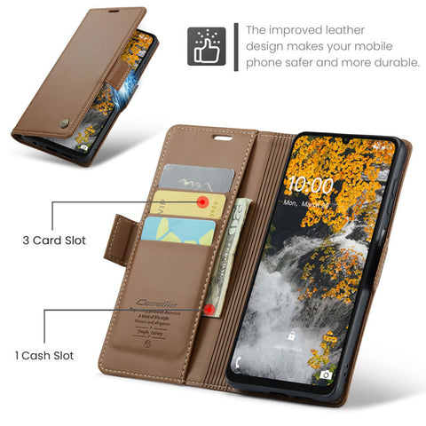 Samsung Galaxy A07 4G Cover - Brown -  CaseMe Premium High Quality Wallet Magnetic Suede Leather Case