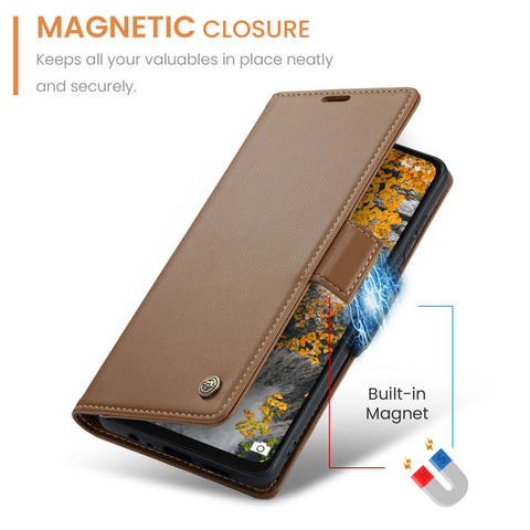 Samsung Galaxy A07 4G Cover - Brown -  CaseMe Premium High Quality Wallet Magnetic Suede Leather Case