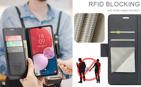 Samsung Galaxy A13 Cover - Black -  CaseMe Premium High Quality Wallet Magnetic Suede Leather Case