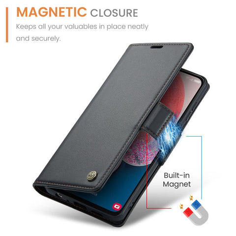 Samsung Galaxy A13 Cover - Black -  CaseMe Premium High Quality Wallet Magnetic Suede Leather Case