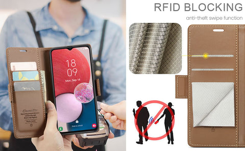 Samsung Galaxy A13 Cover - Brown -  CaseMe Premium High Quality Wallet Magnetic Suede Leather Case