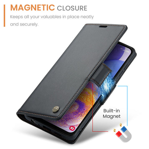 Samsung Galaxy A53 5G Cover - Black -  CaseMe Premium High Quality Wallet Magnetic Suede Leather Case