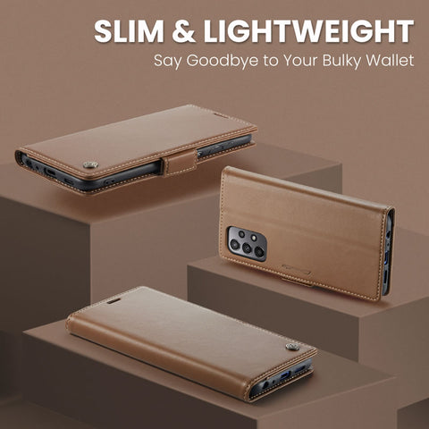 Samsung Galaxy A73 5G Cover - Brown -  CaseMe Premium High Quality Wallet Magnetic Suede Leather Case