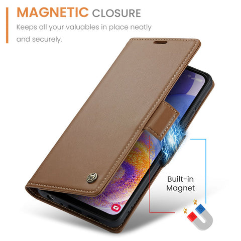 Samsung Galaxy A73 5G Cover - Brown -  CaseMe Premium High Quality Wallet Magnetic Suede Leather Case