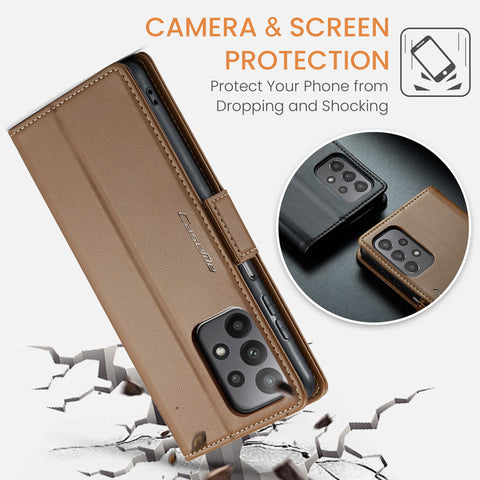Samsung Galaxy A23 5G Cover - Brown -  CaseMe Premium High Quality Wallet Magnetic Suede Leather Case