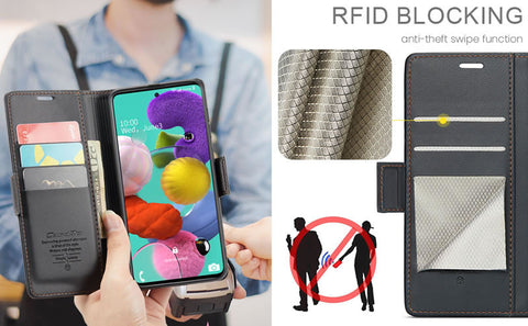 Samsung Galaxy A52 Cover - Black -  CaseMe Premium High Quality Wallet Magnetic Suede Leather Case