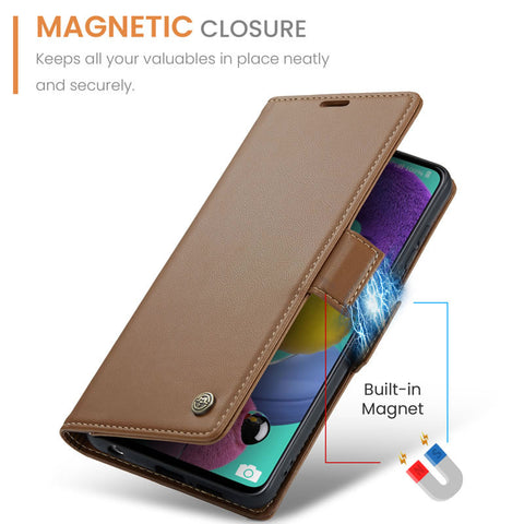 Samsung Galaxy A51 Cover - Brown -  CaseMe Premium High Quality Wallet Magnetic Suede Leather Case