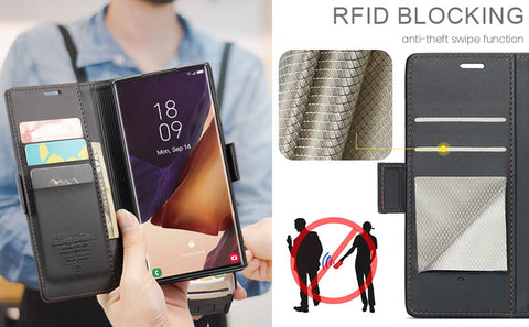 Samsung Galaxy Note 20 Ultra Cover - Black -  CaseMe Premium High Quality Wallet Magnetic Suede Leather Case