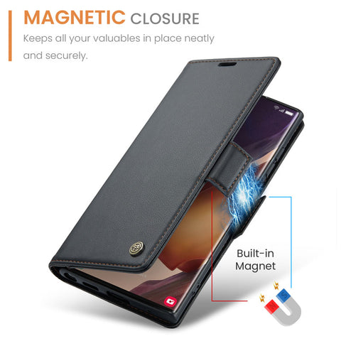 Samsung Galaxy Note 20 Ultra Cover - Black -  CaseMe Premium High Quality Wallet Magnetic Suede Leather Case