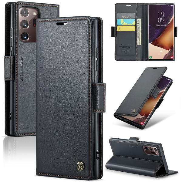 Samsung Galaxy Note 20 Ultra Cover - Black -  CaseMe Premium High Quality Wallet Magnetic Suede Leather Case