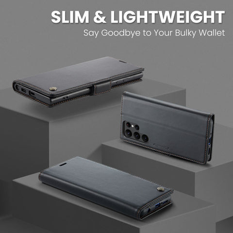 Samsung Galaxy S23 Ultra Cover - Black -  CaseMe Premium High Quality Wallet Magnetic Suede Leather Case